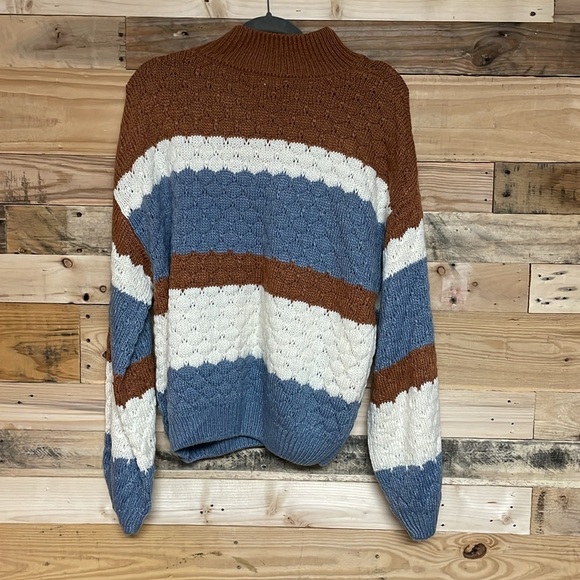 Blu Pepper size Large Multicolor Striped Super Soft Mock-neck Oversized Sweater - Picture 8 of 8